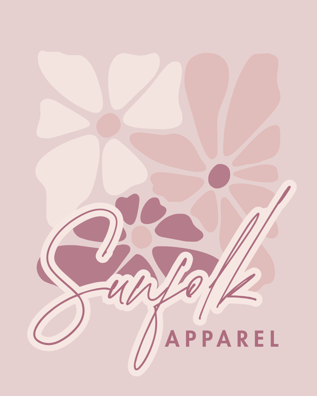 Floral design with 'Sunfolk Apparel' text on a pink background